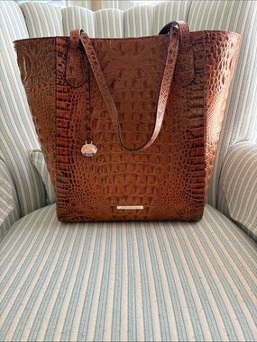 Brahmin Jayden Brown Croc-Embossed Leather Tote Bag